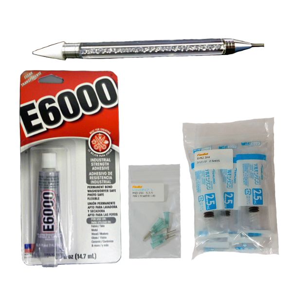 ラインストーン貼り付け 4点セット｜E6000 0.5oz接着剤付き 初心者向け ワックスペン・シリンジ・ニードル 社交ダンス・衣装補修・DIY【ファイナリスト】